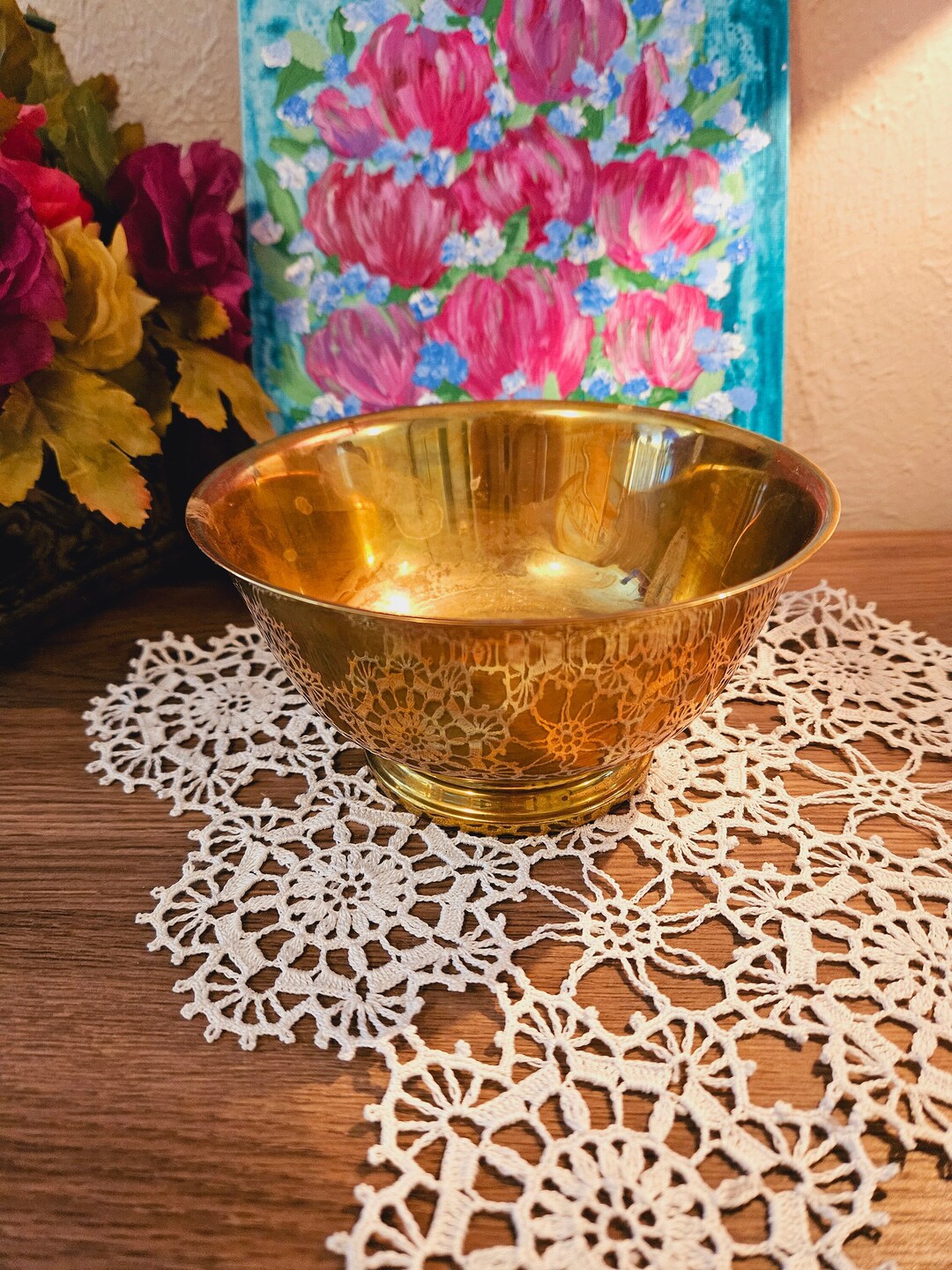 Vintage Solid Brass Bowl Made in USA, Brass Decor, Vanity Bowl, Metal