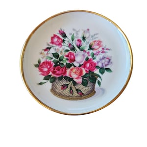 Vintage Kaiser W Germany Porcelain Plate, Tiny Floral Pattern Dish, Porcelain Vanity Dish, Small Jewelry Tray, Round Ring Tray