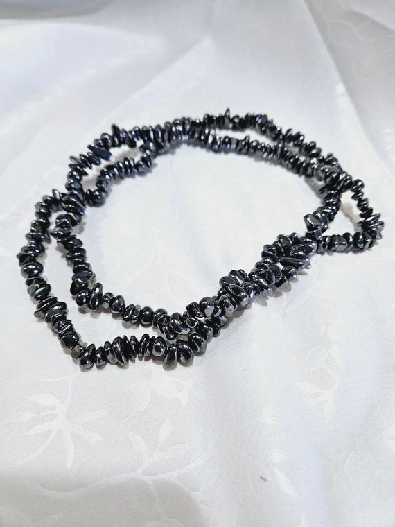 Natural Hematite Coral Bead Necklace, Black Hemat… - image 1