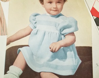 1940s Vintage Girl's Dress Knitting Pattern Instant Download, JPG Dress 1 Year Knitting Pattern, Knitting Kids Dress Pattern