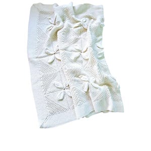 Vintage Knitted Throw Blanket In Ivory Color, Cozy Knitted Blanket, Sofa Throw, Armchair Throw, Retro Room Decor