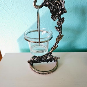 Vintage Metal and Clear Glass Candle Holder, Candlestick Holder, Metal Home Decor