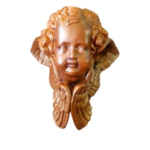 Vintage Alabaster Cherub Wall Decor, Gold Tone Cherub Guardian,  Spiritual Decorative Accent