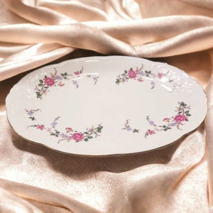 Large Vintage Wawel Poland Royal Vienna Collection China Serving Dish Gold Color Trim Platter Rose Pattern Dish Scalloped Edge Dish