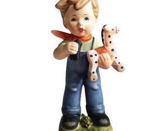 Erich Stauffer  Figurine, Boy  Statue, Porcelain Collectible,  Rare Vintage Boy With Horse 7 1/2&quot; Figurine U 8561, Vintage Home Decor