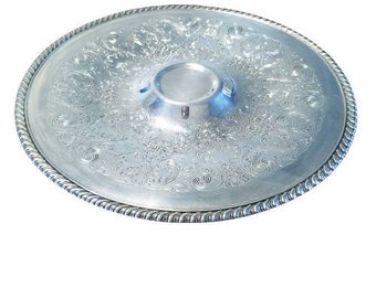 Vintage WM Rogers Silverplated Tray, Embossed Serving Platter with Dip Bowl Holder