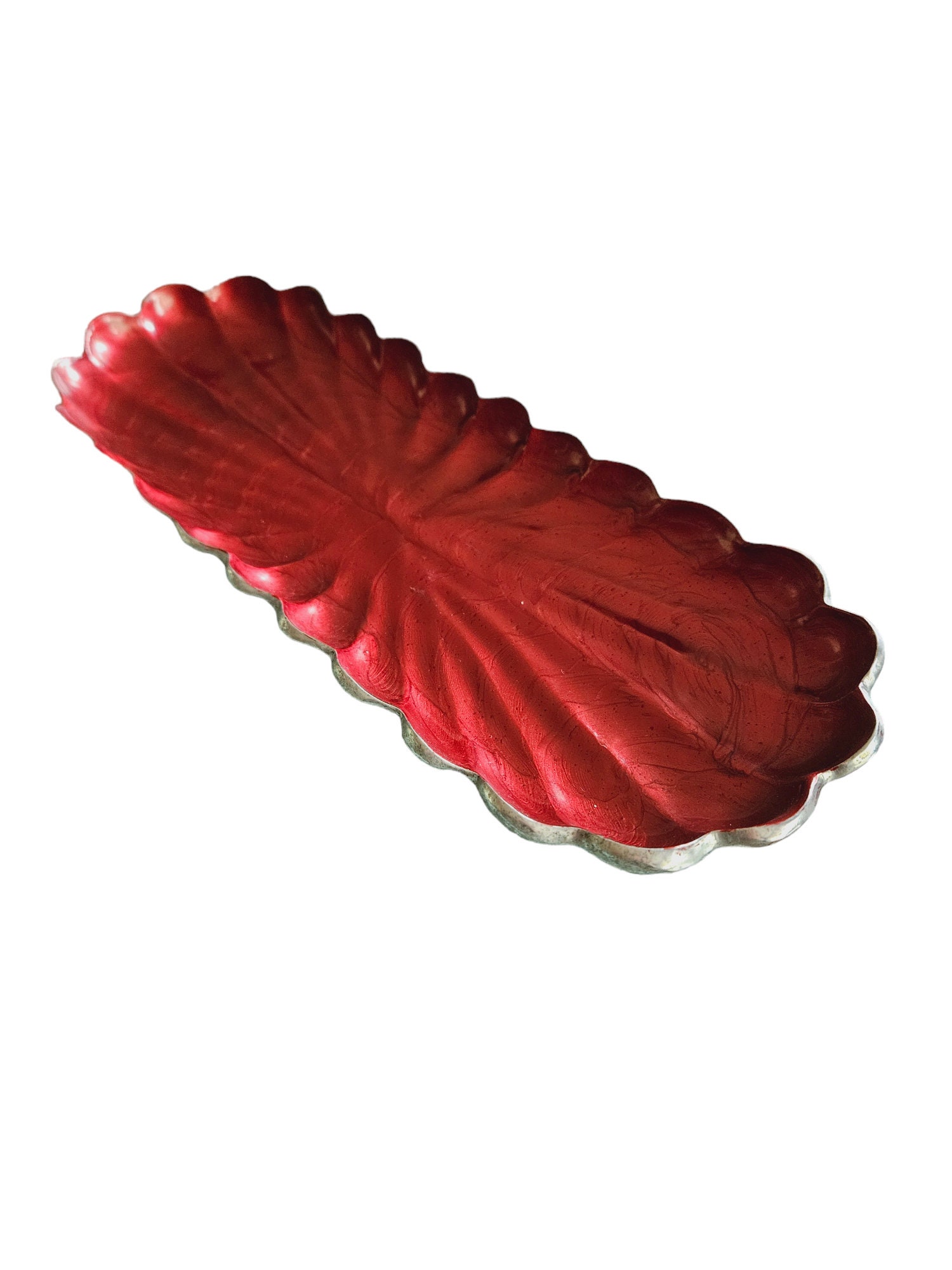 Vintage Julia Knight Peony Tray, Red Metal Dish,  Oval Dish, Enameled Serving Platter