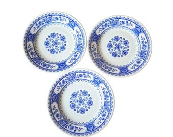 Piatti da dessert vintage blu e bianchi con decorazioni floreali, da 16,5 cm - Set di 3 pezzi in ceramica USA