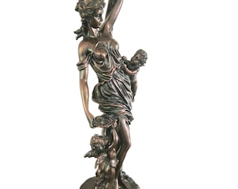 Estatua grande de 68,5 cm (27 pulgadas) de la Doncella y Cupido, estilo bronce, escultura clásica de querubín.