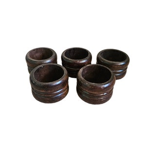 Set Of 5  Wooden Napkin Rings, Vintage Napkin Holders, Brown Wood  Napkin Rings