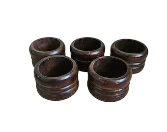 Set di 5 anelli portatovaglioli vintage in legno marrone