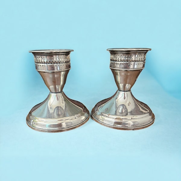 A Pair Of Sterling Silver Candle Holders,  Duchin Creation Sterling Weighted Candle Holders, Short Candle Holders Sterling