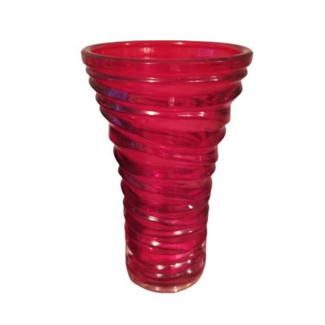 Vintage Ruby Red FTD Swirl Glass Vase, Flower Vase, Red Room Decor, Red ...