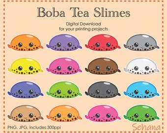 Boba Tea Slime Boba Blobs Clipart Digital Download