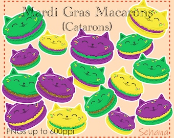 Mardi Gras Catarons Cat Macarons Pastry Digital Download