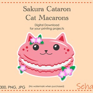 May include: Pink cat-shaped macaron with white frosting and pink flowers. Digital download for printing projects. PNG300, PNG, JPG. (No watermark when purchased) Sehana:
