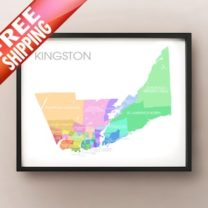 Kingston, ON Map - Coloured Neighbourhoods Print