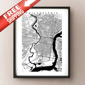 Philadelphia, Pennsylvania Mappa - Arte parete in bianco e nero, Poster d&#39;arte, Arredamento domestico moderno
