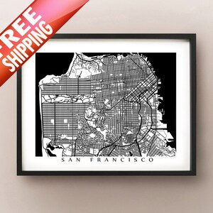 San Francisco Karte, schwarz und weiß Posterdruck