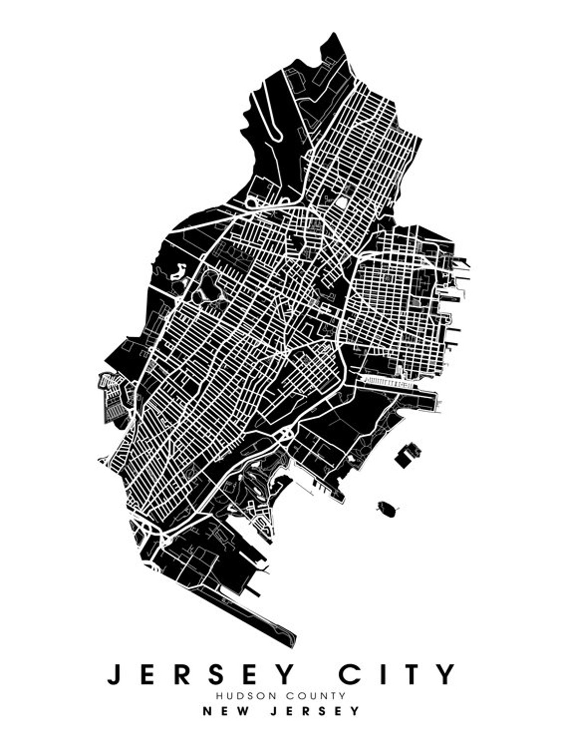 Jersey City NJ City Limits Map Print Etsy