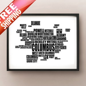 Carte de typographie de Columbus, Greater Columbus, Ohio Text Art Print