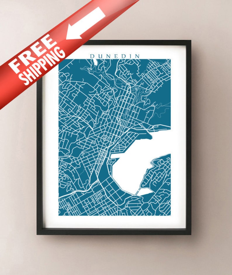 Dunedin Map New Zealand Art Poster Print Etsy