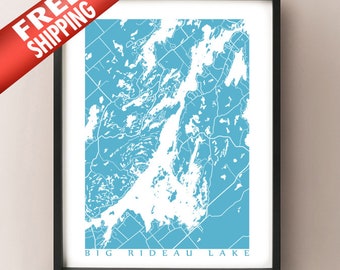 Big Rideau Lake Map - Rideau Lakes, Ontario Print