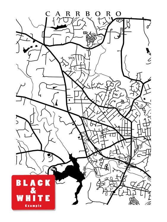 Carrboro Map Art Print Chapel Hill Area North Carolina Etsy