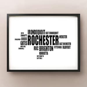 Rochester Typography Map - New York Text Art Print