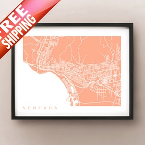Ventura Map Art - Impression d’affiches du sud de la Californie - Ville de San Buenaventura, Shisholop, Ventura College