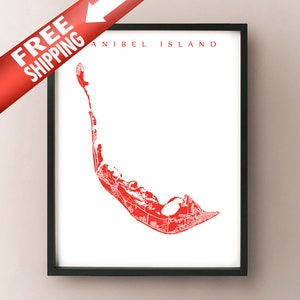 Sanibel Island, FL Kaart Print - Florida Art Poster
