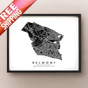 Belmont, MA - Mapa de límites de la ciudad imprimir
