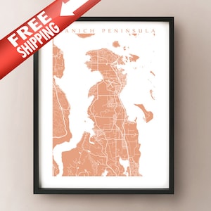 Saanich Peninsula, Vancouver Island, BC Carte Poster Print - Colombie-Britannique, Canada