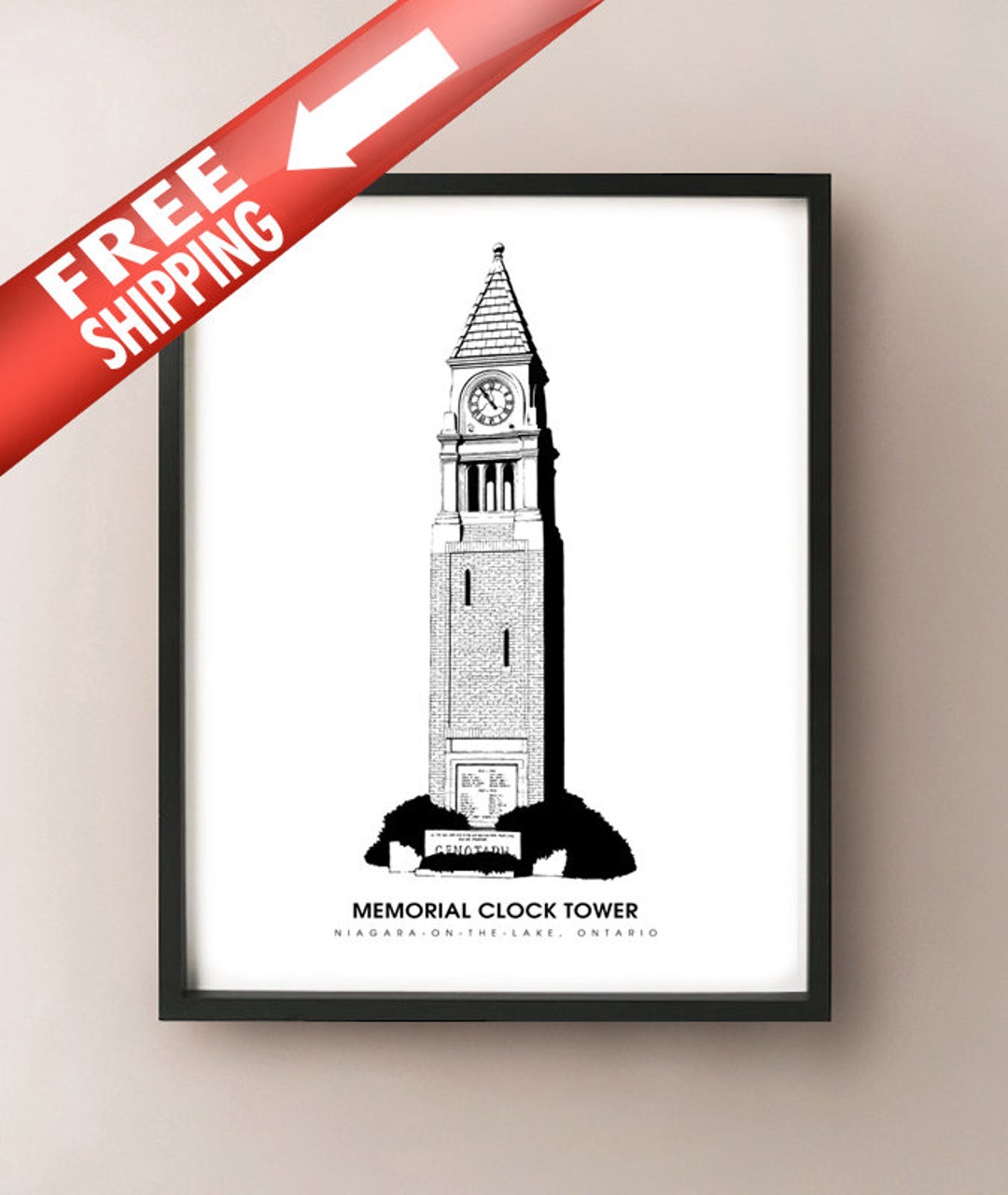 Memorial Clock Tower, Niagaraonthelake Ink Drawing Print NOTL