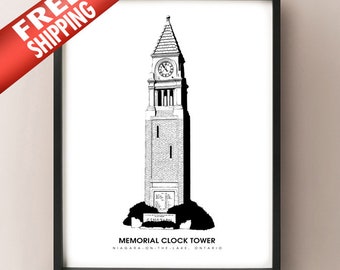 Memorial Clock Tower, Niagara-on-the-Lake - Ink Drawing Print - NOTL, Ontario