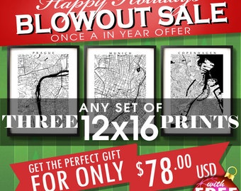 Three 12x16 Prints for 78 usd - Christmas SALE - Choose any three 12" x 16" - Multiple Order Discount - Map Art Decor