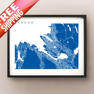 Bergen Karte Kunstdruck - Hordaland, Norwegen Poster