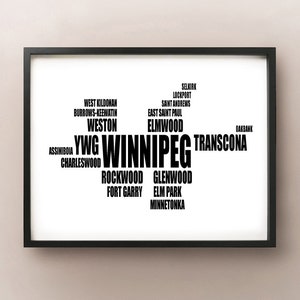 Carte typographique de Winnipeg, Prairie, Affiche de polices, Manitoba Print, MB, Wall Art, Décor de dortoir, Idée cadeau