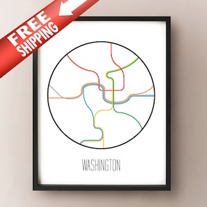 Washington, DC - Minimalistische Metro U-Bahn Kunstdruck - Metrorail