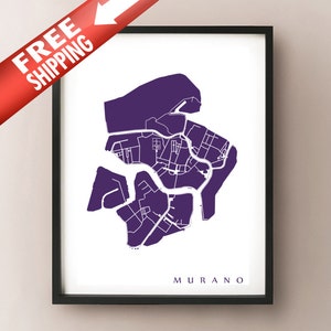 Murano Mapa Impresión - Venecia Arte de la pared - Cartel de Italia - Mapas de la calle de la ciudad moderna italiana - Venizia Italia