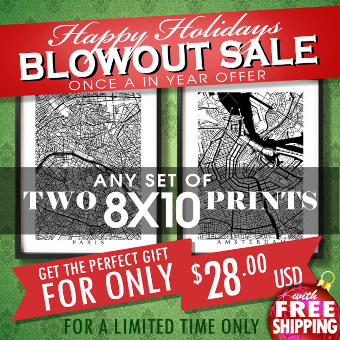 Two 8x10 Prints for 28 Usd Christmas SALE Choose Any Two 8 X 10 Multiple  Order Discount Map Art Decor 