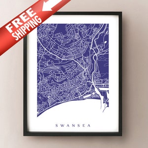 Swansea Map Print - Arte mural del Reino Unido - Cartel de Gales