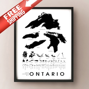 Lakes of Ontario - Canada Map Print