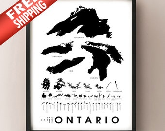 Lakes of Ontario - Canada Map Print