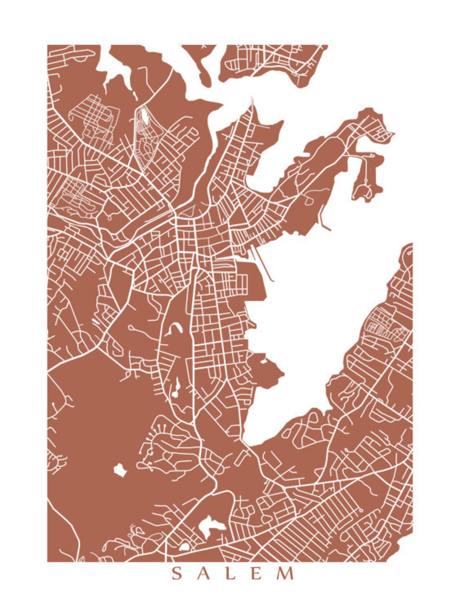 Salem Map Massachusetts Poster Print - Etsy