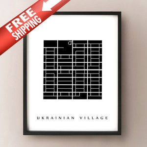 Carte du village ukrainien - Chicago Neighbourhood Art Print