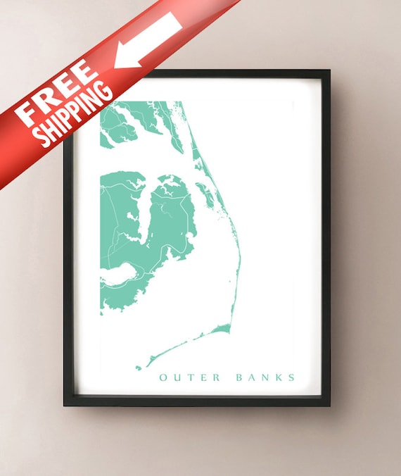 Outer Banks map art print - North Carolina Poster