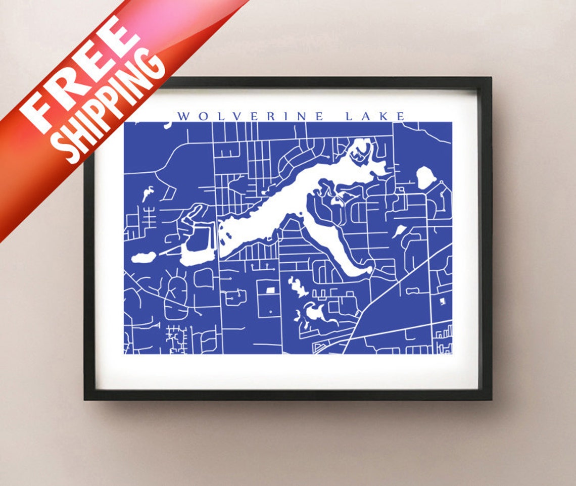 Wolverine Lake Map Print Michigan Poster Etsy