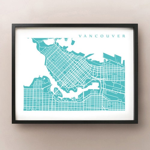 Downtown Vancouver Map Poster Print BC Canada Etsy