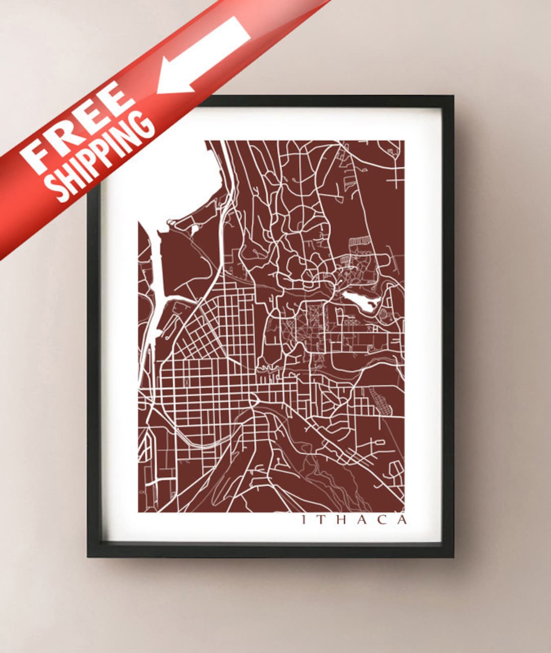 Ithaca Map Print New York Poster Etsy